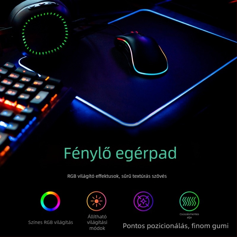 Játék egérpad RGB világítással, vastagított, csúszásmentes, gumi+szövet, logó nyomtatás, OEM testreszabás