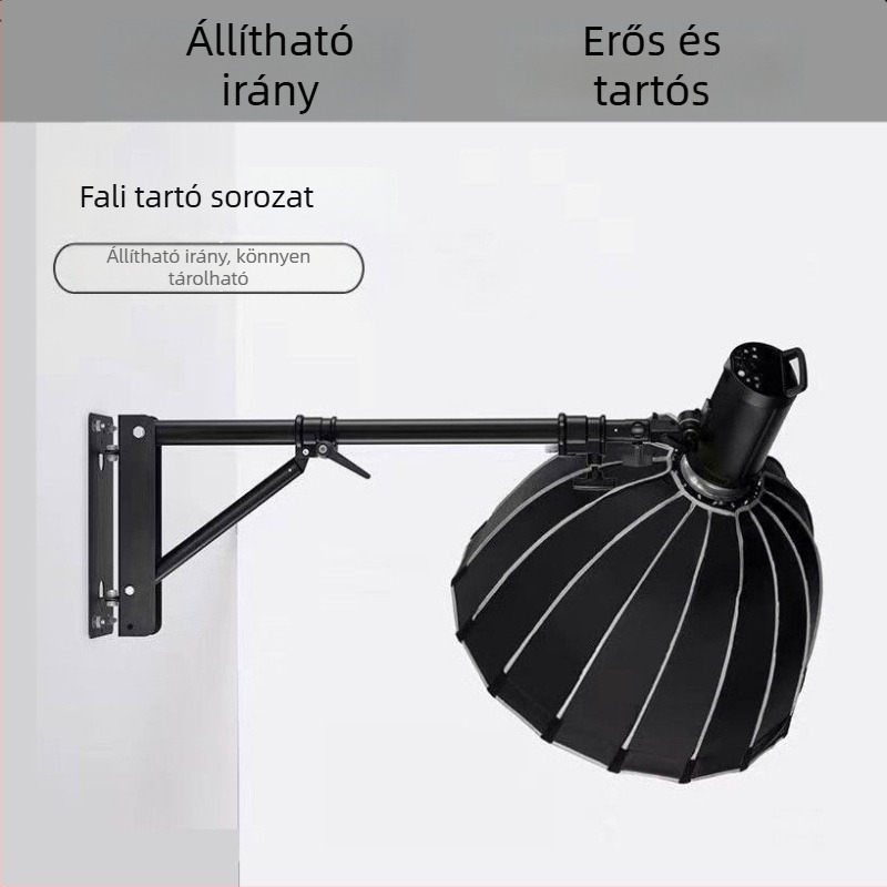 Cantilever falra szerelhető lámpaállvány stúdióhoz – vas+ABS, teherbírás 3–5 kg, magasság 1,3/1,8 m, csőátmérő 35 mm, 3 részes