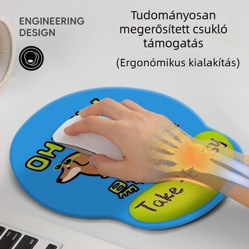 Írószoba egérpad karikatúra dizájnnal és csuklótámasz, természetes kaučuk, egyoldalas, testreszabott rajzok