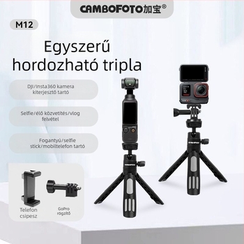 Alumíniumötvözetes tripod kinyújtó és rögzítő tartó DJI Action4/5 Pro sportkamera és mobiltelefonhoz