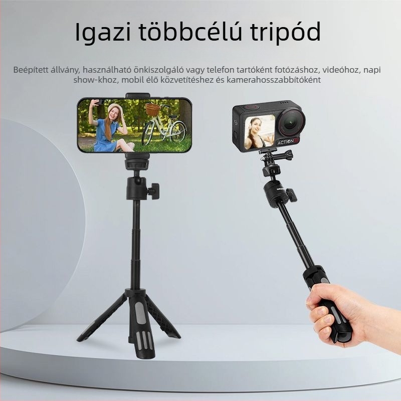 Alumíniumötvözetes tripod kinyújtó és rögzítő tartó DJI Action4/5 Pro sportkamera és mobiltelefonhoz