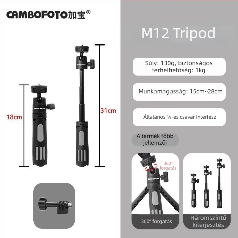 Alumíniumötvözetes tripod kinyújtó és rögzítő tartó DJI Action4/5 Pro sportkamera és mobiltelefonhoz