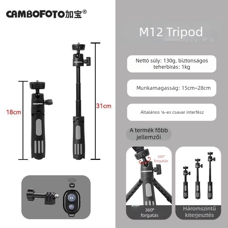Alumíniumötvözetes tripod kinyújtó és rögzítő tartó DJI Action4/5 Pro sportkamera és mobiltelefonhoz