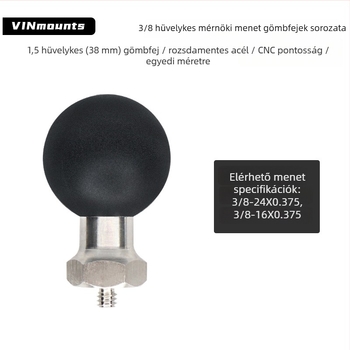 3/8-inch menetű golyófejes tartó kamera számára, 38 mm golyófej, anyag: rozsdamentes acél + gumi, teherbírás 7 kg-ig