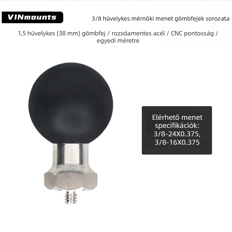 3/8-inch menetű golyófejes tartó kamera számára, 38 mm golyófej, anyag: rozsdamentes acél + gumi, teherbírás 7 kg-ig