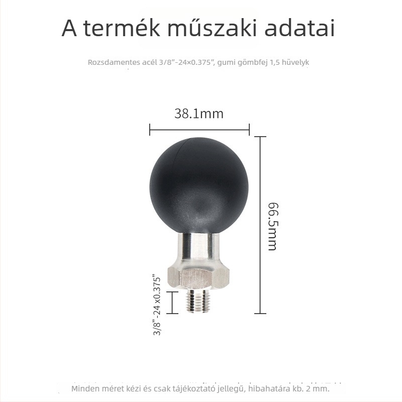 3/8-inch menetű golyófejes tartó kamera számára, 38 mm golyófej, anyag: rozsdamentes acél + gumi, teherbírás 7 kg-ig