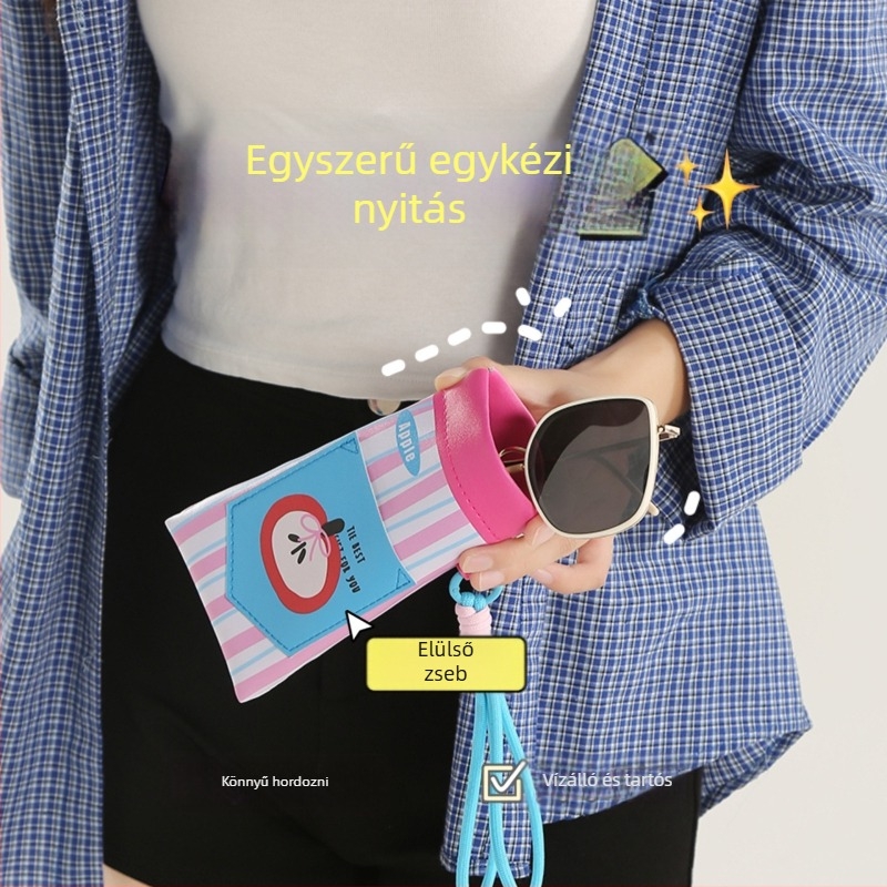 Nyakba akasztható szemüvegtáska kártyatartóval, PU anyagú, hordozható, uniszex, lélegző, ultra könnyű