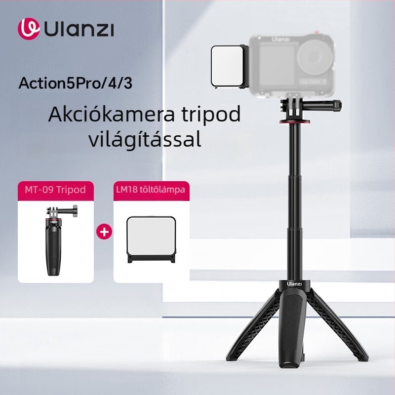 Ulanzi MT-09 Mini Kiterjesztett trípod DJI Action 6/5 Pro/4 – ABS + alumínium, 3 részes, teherbírás 1 kg, súly 74 g, összecsukott magasság 12,7 cm