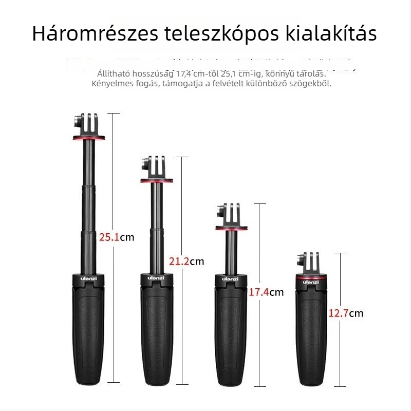 Ulanzi MT-09 Mini Kiterjesztett trípod DJI Action 6/5 Pro/4 – ABS + alumínium, 3 részes, teherbírás 1 kg, súly 74 g, összecsukott magasság 12,7 cm