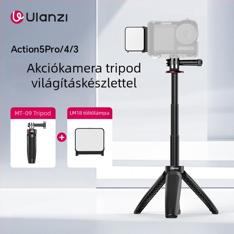 Ulanzi MT-09 Mini Kiterjesztett trípod DJI Action 6/5 Pro/4 – ABS + alumínium, 3 részes, teherbírás 1 kg, súly 74 g, összecsukott magasság 12,7 cm