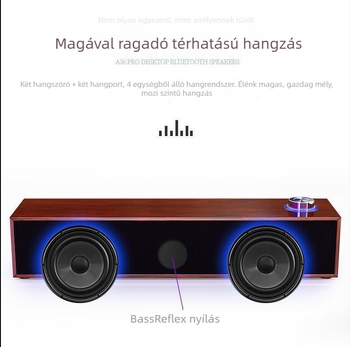 Asztali Bluetooth hangszóró, faburkolatú ház, USB táplálású, 2 hangszóró, 3W teljesítmény