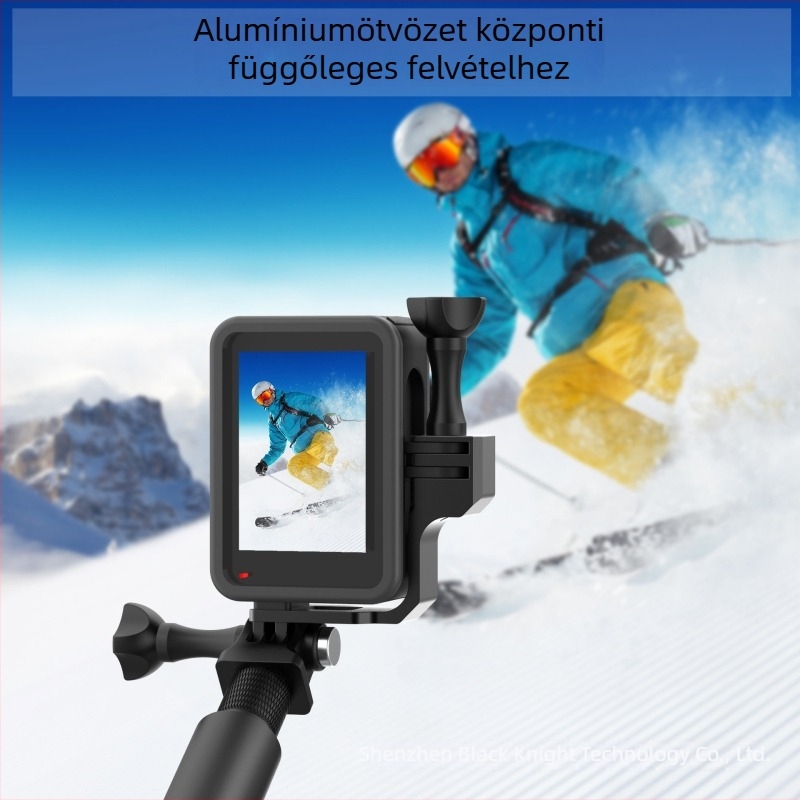 GoPro Függőleges videó rögzítő tartó — központosított Live Vlog állvány, fém, modell AL19A; kompatibilis GoPro 12/11/10/9/8/7/6/5/4 és más sportkamerákkal; logó nyomtatás elérhető; egylépéses szerelés támogatott