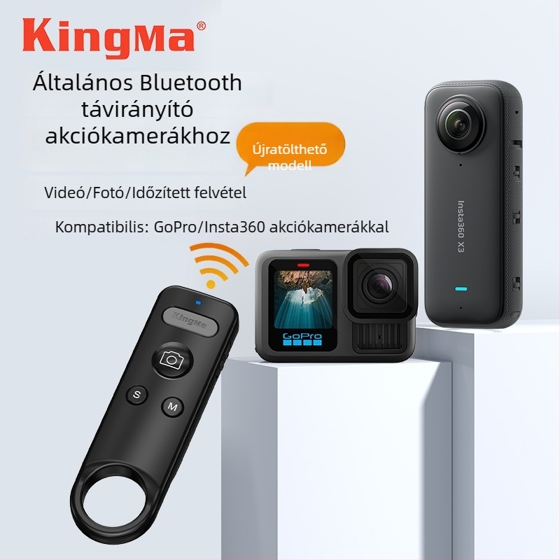 Bluetooth távirányító sportkamerákhoz — Kingma RC02, kompatibil GoPro és Insta360 modellekkel (X5/X4/Ace PRO2/GoPro13)