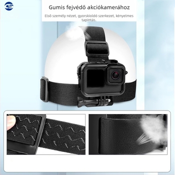 Fejre rögzítő fejpánt GoPro/Action kamerákhoz és Insta360-hoz, műanyag kivitel, logónyomtatás támogatott, tartalmaz gumírozott fejpántot