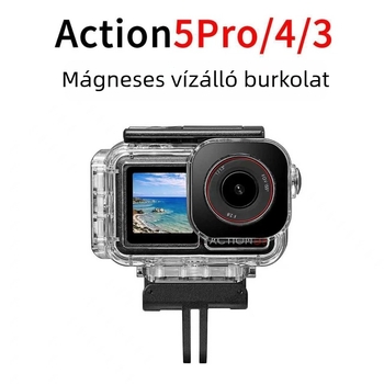 ABS+PC-ből készült vízálló védőtok DJI Action6/5Pro/4/3-hoz és kiemelkedő átlátszó üveggel; kompatibilis Action6/5/4/3; Tartalom: vízálló burkolat, T-alakú csavarok, anti-fog betétek, csomagoló doboz