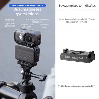 Mágneses alapadapter DJI Nano/Action6 – 1/4 hüvelykes interfész, mágneses rögzítés + műanyag