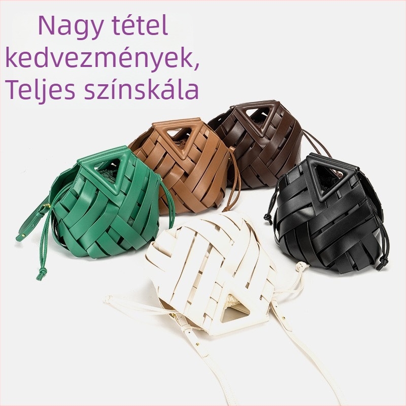 Inverted Triangle Crossbody táska – PU anyag, szövött kosár forma, mágneszár, nylon bélés, 2025 tavasz
