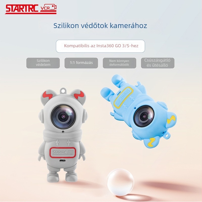 Insta360 GO3/S Szilikon védőtok ütésálló objektívvédővel – Modell ST-15010033+15010037. Tartalmaz: Szilikon védőtok, biztonsági zsinór, kézi zsinór