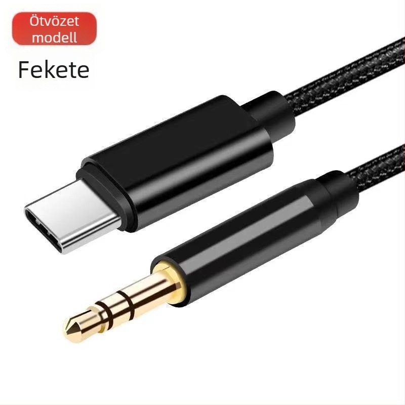 Type-C–es autós AUX hangkábel 3,5 mm-rel, aranyozott csatlakozók, rézmag, optikai vezető, BV tanúsítvánnyal