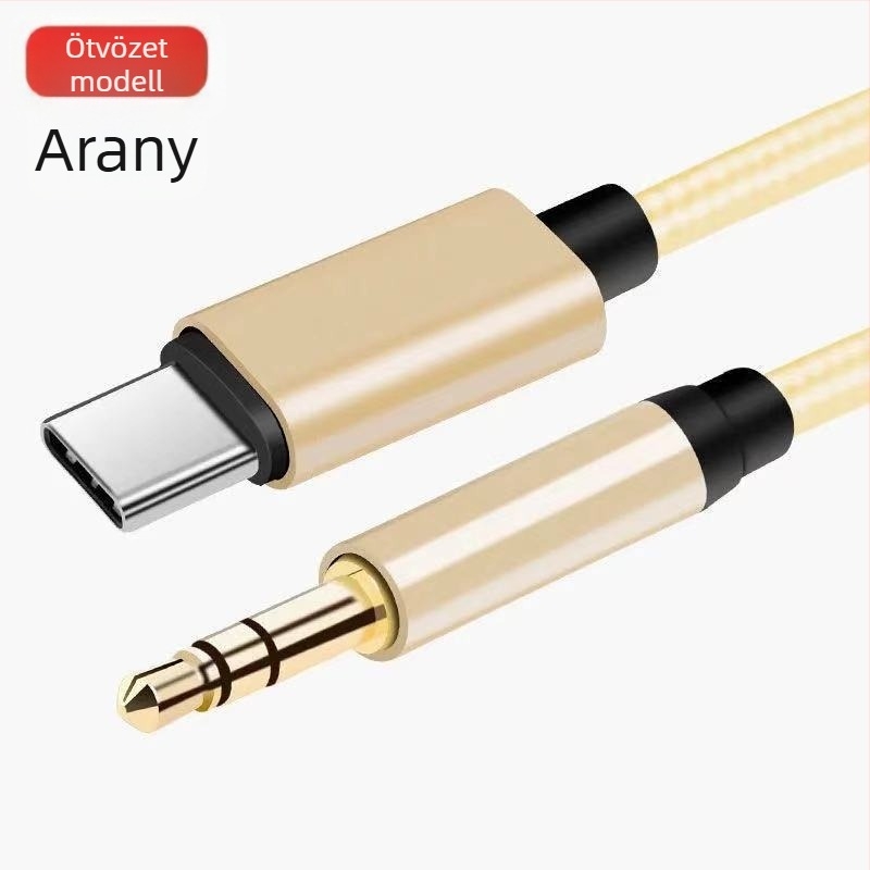 Type-C–es autós AUX hangkábel 3,5 mm-rel, aranyozott csatlakozók, rézmag, optikai vezető, BV tanúsítvánnyal