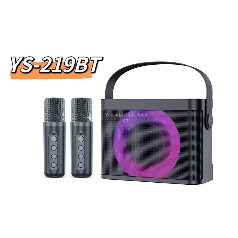 Minden egyben vezeték nélküli Bluetooth karaoke hangszóró LED világítással és két mikrofonnal (Bluetooth 5.1 • ≤10W • 60 Hz–15 kHz • 2000–4000 mAh • 3–5 óra lejátszás)