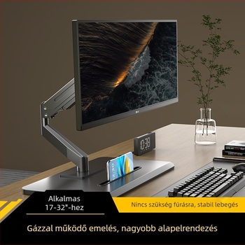 Fúrás nélküli monitorkar gázrugós cantiléverrel, forog, ML8, hideg-hengerelt acél, 5 kg, széles monitor-tartományhoz