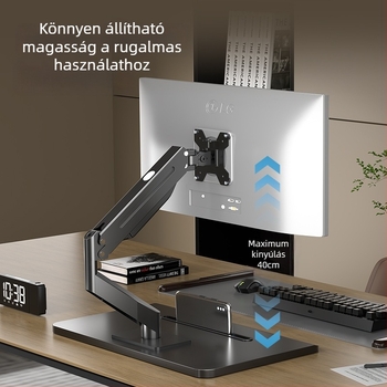 Fúrás nélküli monitorkar gázrugós cantiléverrel, forog, ML8, hideg-hengerelt acél, 5 kg, széles monitor-tartományhoz