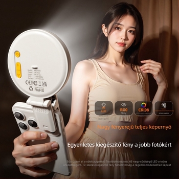 Csíptethető telefonvilágítás, 37 LED, állítható színhőmérséklet 2500K–9900K, kompakt, ideális selfie-hez, fényképezéshez és élő közvetítéshez