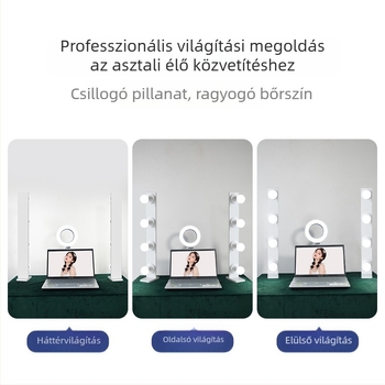 Hordozható LED fotófény asztali élő közvetítéshez, dupla sor LED, 20W, 110–265V, fényerő állítható