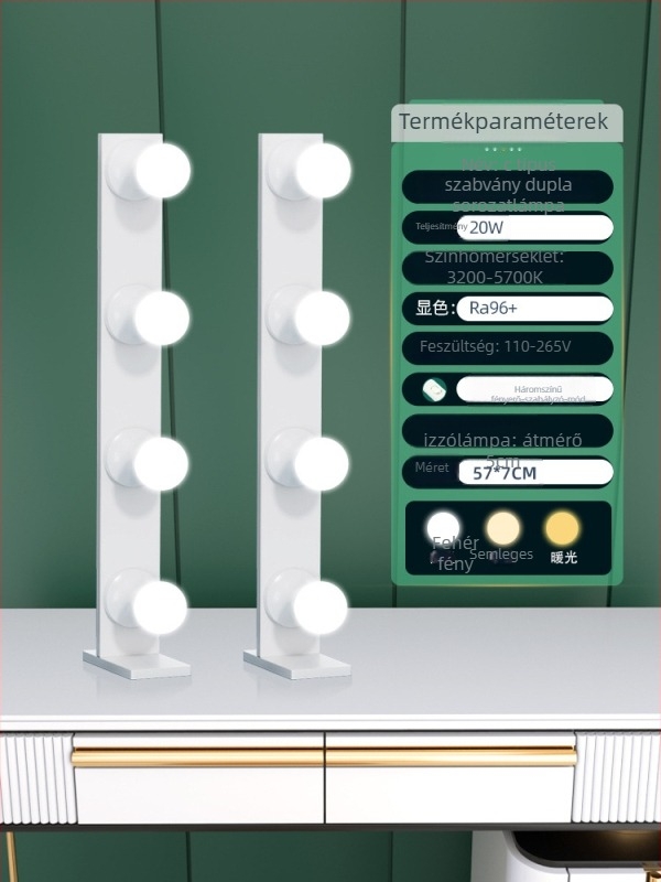 Hordozható LED fotófény asztali élő közvetítéshez, dupla sor LED, 20W, 110–265V, fényerő állítható