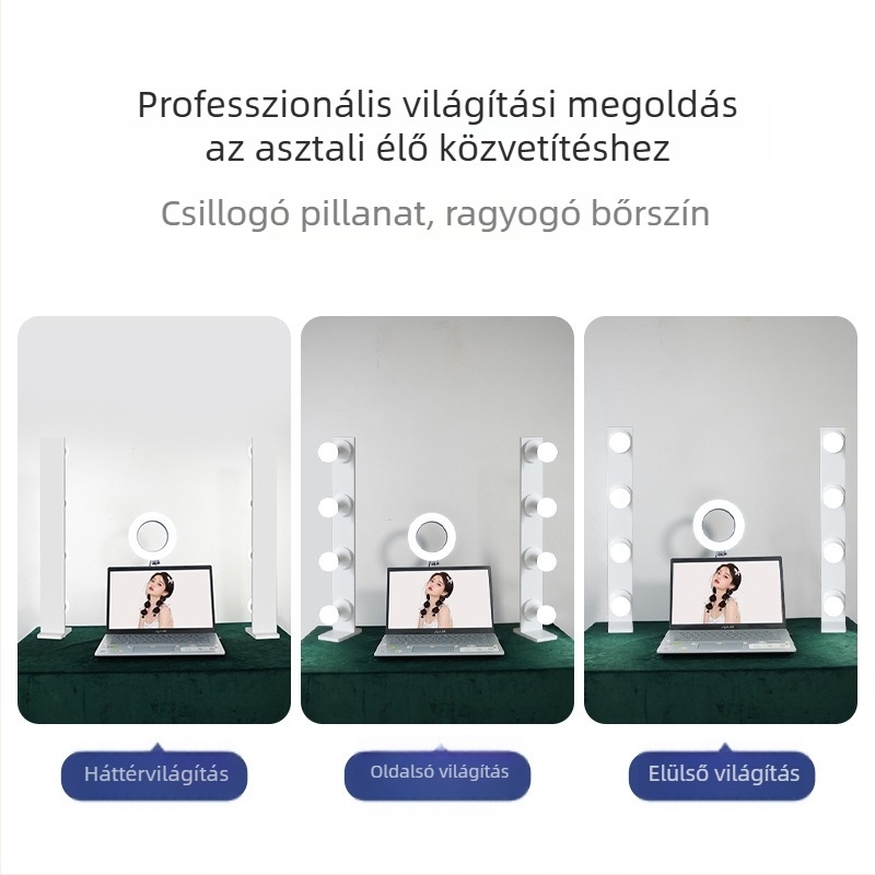 Hordozható LED fotófény asztali élő közvetítéshez, dupla sor LED, 20W, 110–265V, fényerő állítható