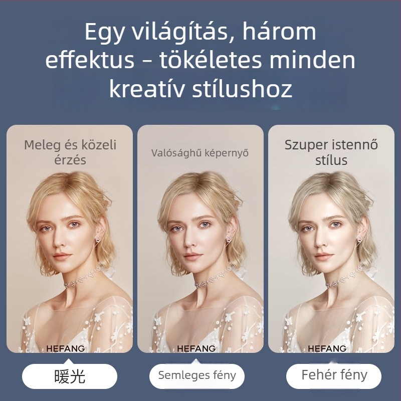 Hordozható LED fotófény asztali élő közvetítéshez, dupla sor LED, 20W, 110–265V, fényerő állítható