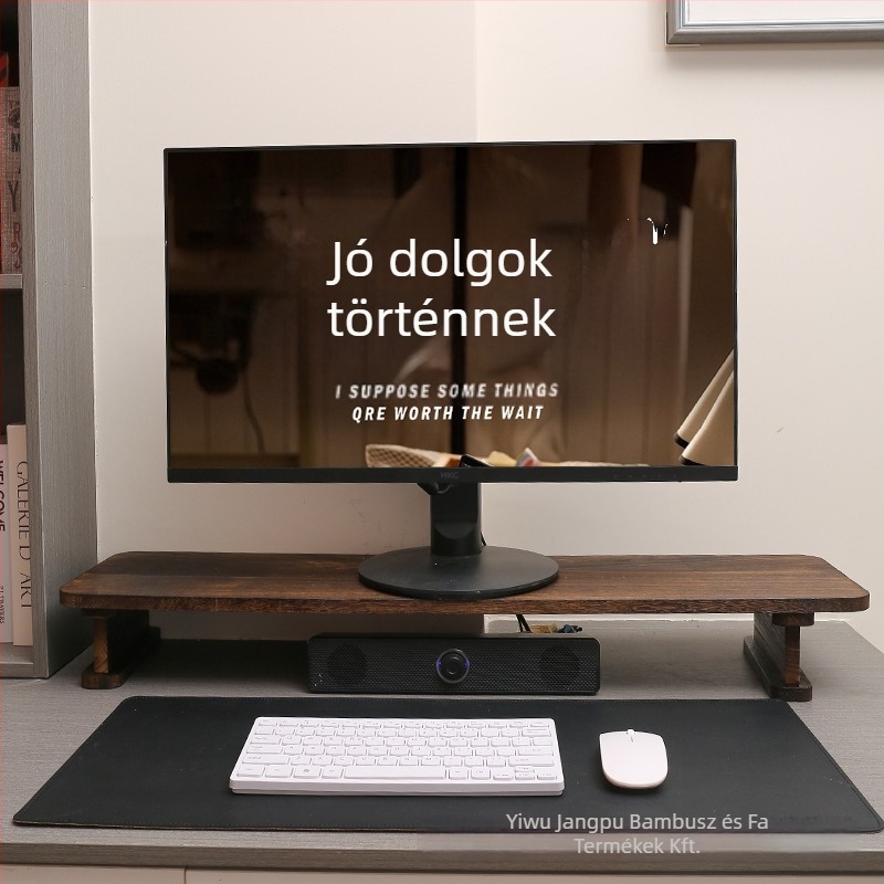Diófából készült monitoremelt állvány asztali tárolóval, összecsukható és hordozható, telepítés az asztalon, 1 réteg