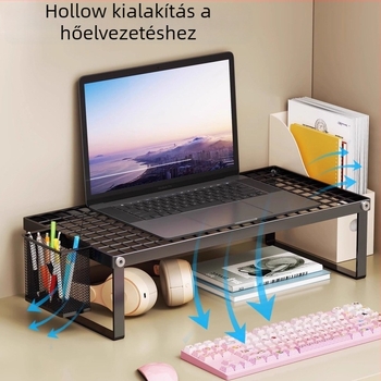Vasból készült laptop állvány, forgó típusú, emelhető asztali alap monitorhoz