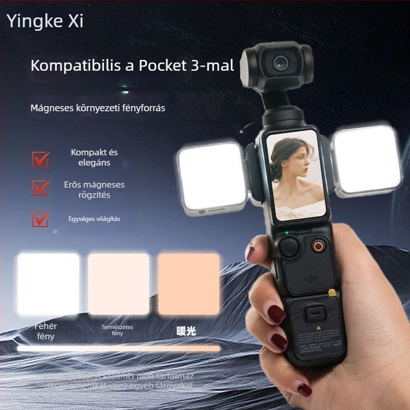 LED töltőfény DJI Pocket 3-hoz - hordozható mágneses gyorskioldó világítás sportkamerához, állítható fényerővel
