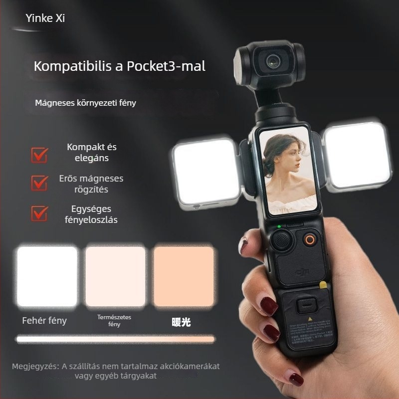 LED töltőfény DJI Pocket 3-hoz - hordozható mágneses gyorskioldó világítás sportkamerához, állítható fényerővel
