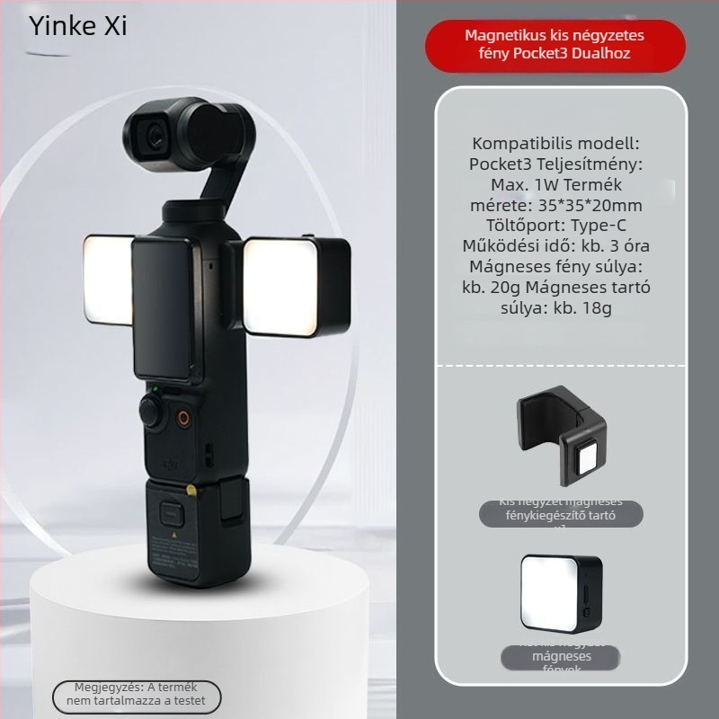 LED töltőfény DJI Pocket 3-hoz - hordozható mágneses gyorskioldó világítás sportkamerához, állítható fényerővel
