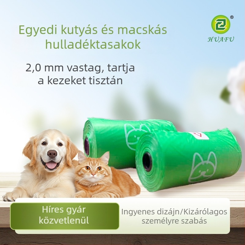 Biodegradable macska- és kutyaürülék zacskók, mellény-stílusú, folyamatos tekercs, síknyílású kialakítás, testreszabott anyag