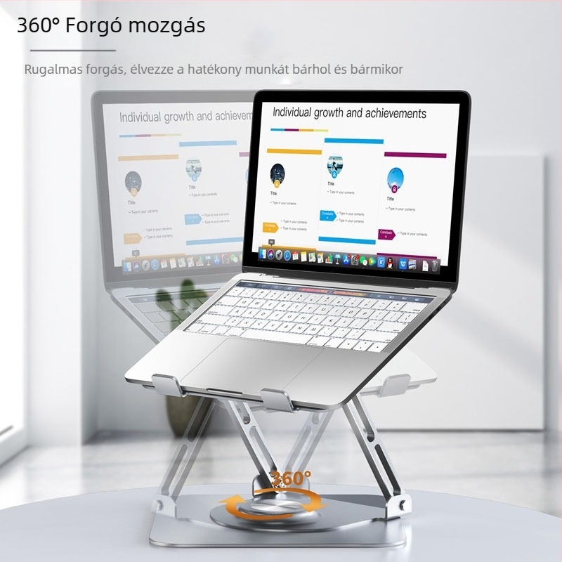 Laptopállvány alumínium ötvözetből, 360°-os forgású, összecsukható asztali tartó tabletákhoz – Modell F147, 840 g