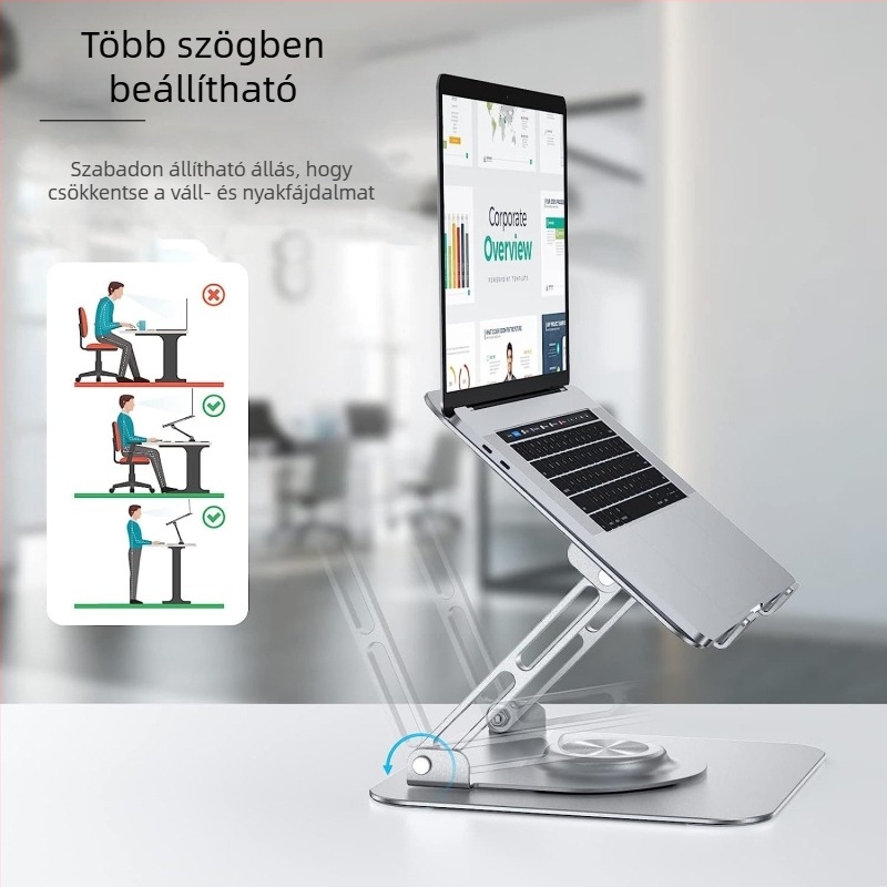 Laptopállvány alumínium ötvözetből, 360°-os forgású, összecsukható asztali tartó tabletákhoz – Modell F147, 840 g