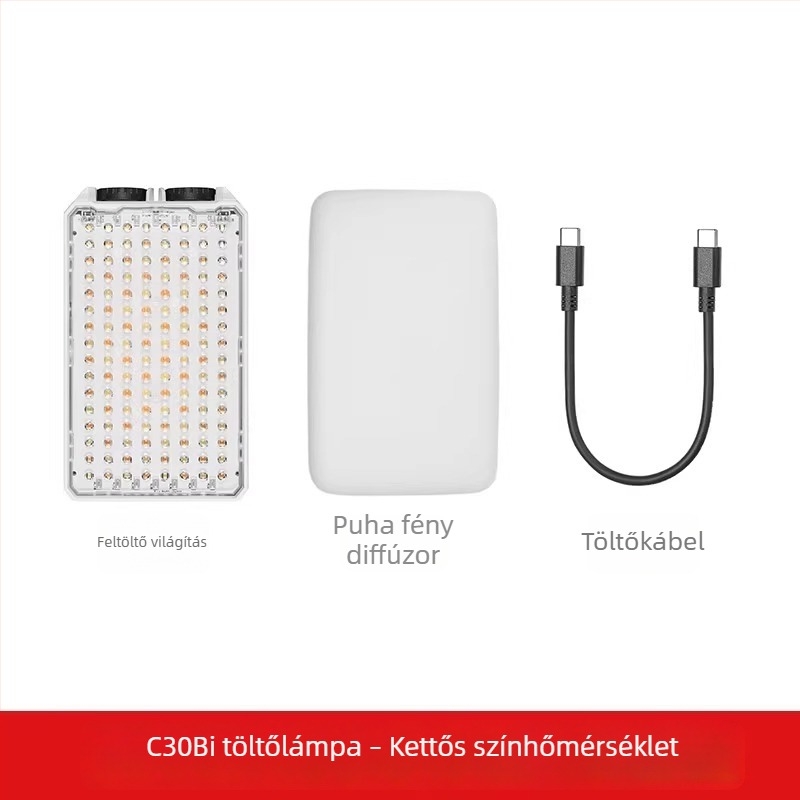 Zseb RGB töltőfény C30Bi/R mobilfotózáshoz — hordozható asztali LED beépített áramforrással, fényerő állítható