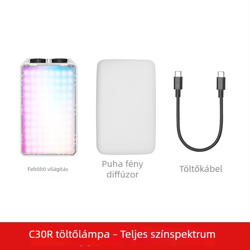 Zseb RGB töltőfény C30Bi/R mobilfotózáshoz — hordozható asztali LED beépített áramforrással, fényerő állítható