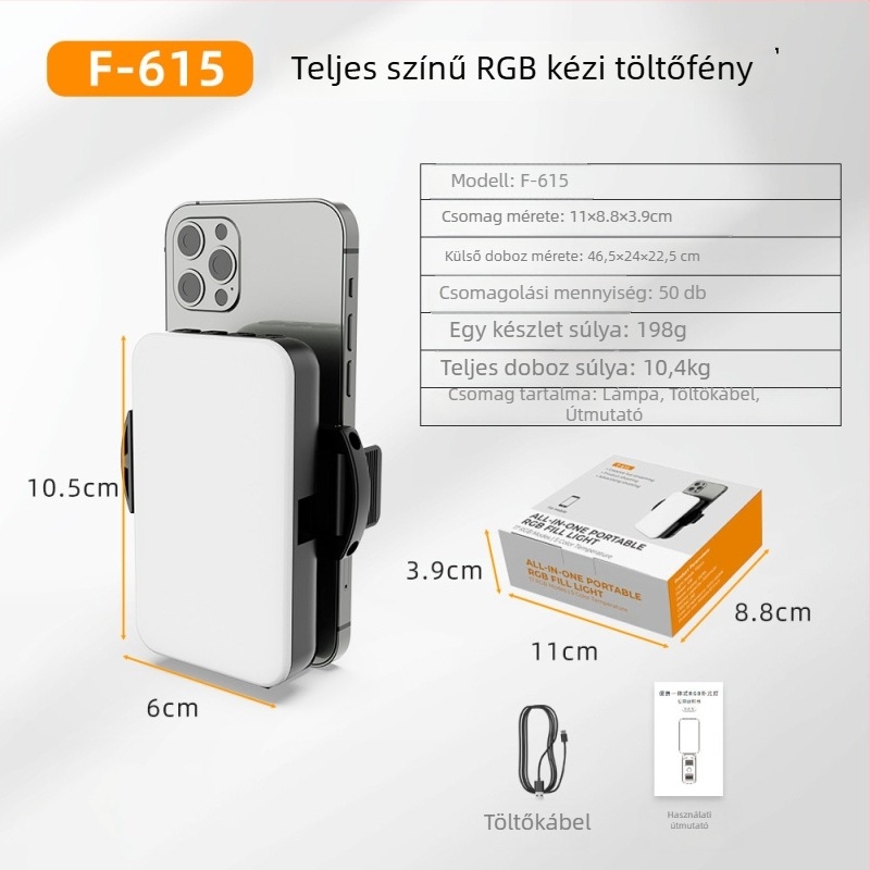 Kézi LED töltőfény, modell F-615, 4W, 5V/1A, beépített akkumulátor