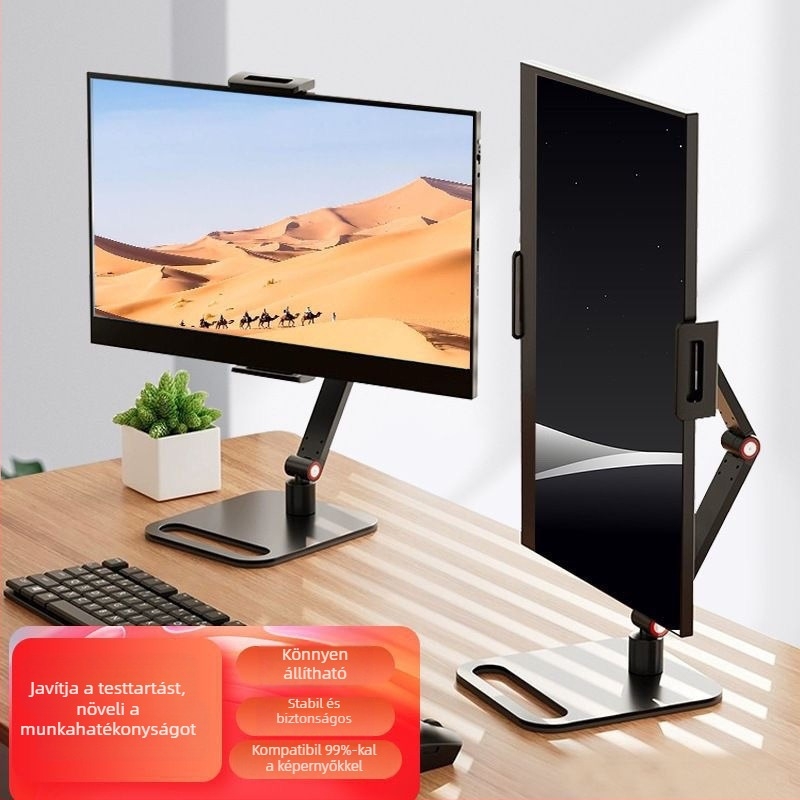 Hordozható monitorállvány tablet/PC-hez — fémből készült forgó tartó dupla kijelzőhöz
