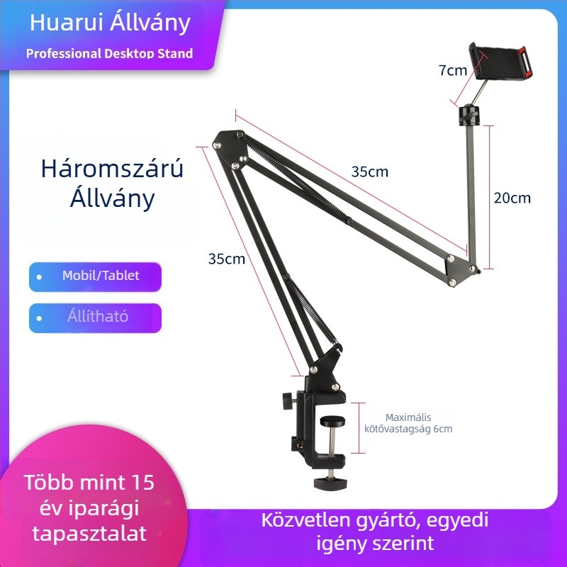 Tabletta állvány NB353 – összecsukható, műanyag alap, fém tartó, iPad és iPhone generációkhoz (NB353, összecsukható, műanyag alap, fém tartó)