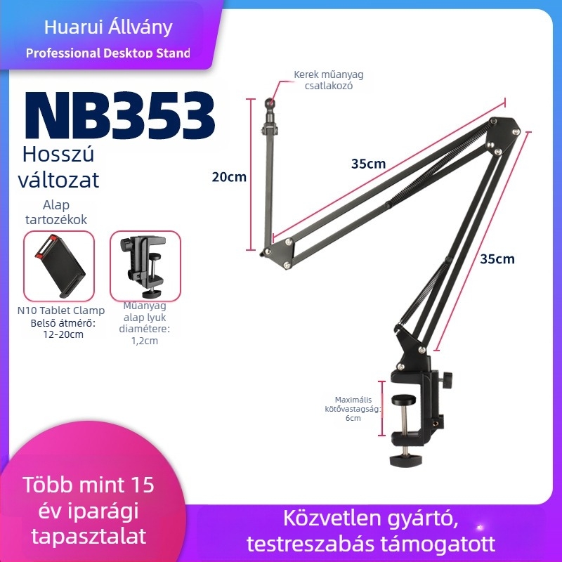 Tabletta állvány NB353 – összecsukható, műanyag alap, fém tartó, iPad és iPhone generációkhoz (NB353, összecsukható, műanyag alap, fém tartó)