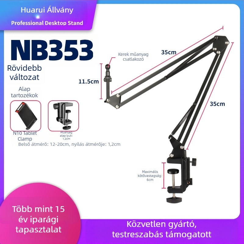 Tabletta állvány NB353 – összecsukható, műanyag alap, fém tartó, iPad és iPhone generációkhoz (NB353, összecsukható, műanyag alap, fém tartó)