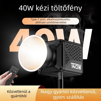 LED töltőfény 40W, állítható színhőmérséklet 2500–9900K, modell T200PRO, többszintű fényerő-szabályozás, 14.8V