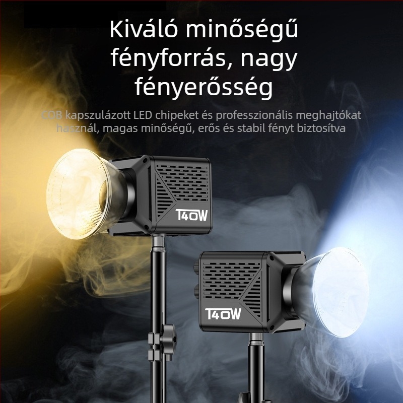 LED töltőfény 40W, állítható színhőmérséklet 2500–9900K, modell T200PRO, többszintű fényerő-szabályozás, 14.8V