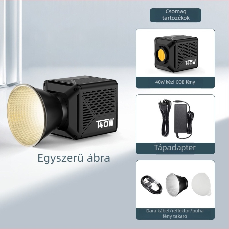 LED töltőfény 40W, állítható színhőmérséklet 2500–9900K, modell T200PRO, többszintű fényerő-szabályozás, 14.8V
